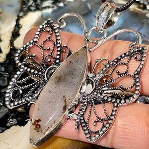 Butterfly Translucent Moss Agate Pendant 2 1/2”